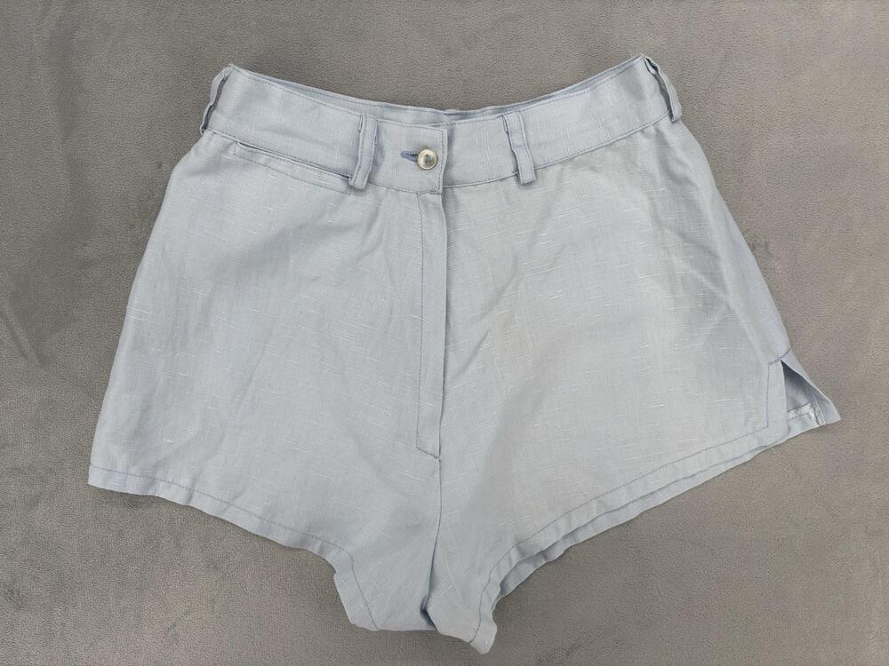Vtg 90s Womens Dolphin Hem Shorts Powder Blue Linen Coastal Grandmother Coquette